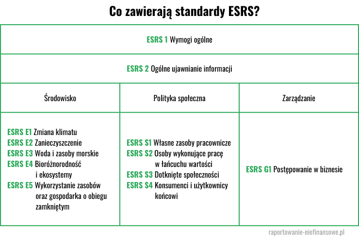 Co zawierają standardy ESRS